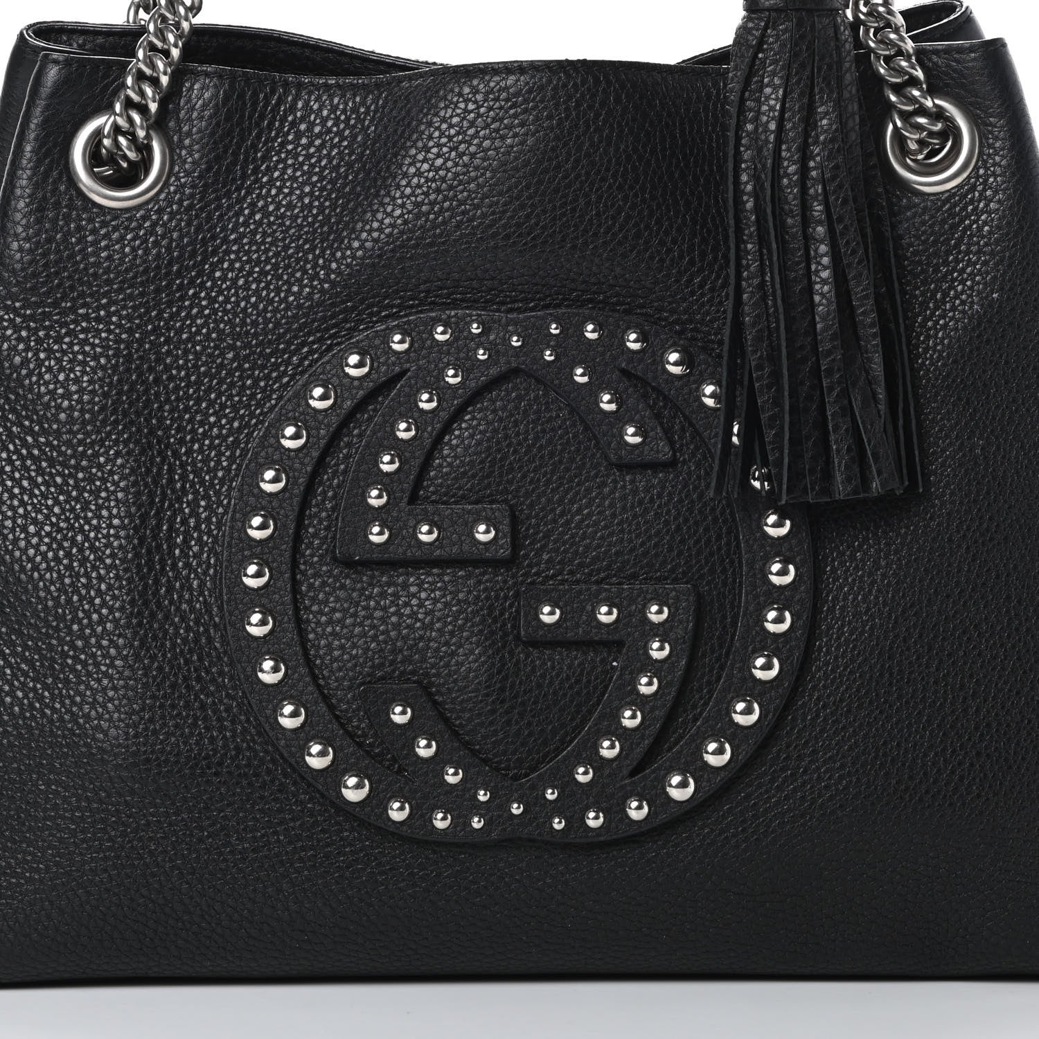 Gucci Pebbled Calfskin Studded Medium Soho Chain Shoulder Bag Black 8 of 14