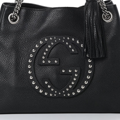 Gucci Pebbled Calfskin Studded Medium Soho Chain Shoulder Bag Black 8 of 14