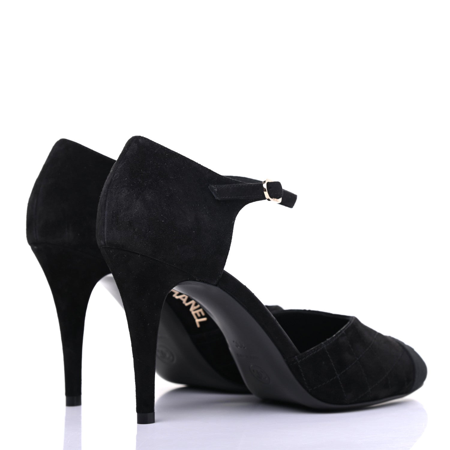 Chanel Suede Grosgrain Cap Toe CC Ankle Strap Pumps 39 Black 4 of 9