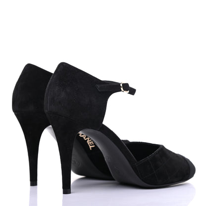 Chanel Suede Grosgrain Cap Toe CC Ankle Strap Pumps 39 Black 4 of 9