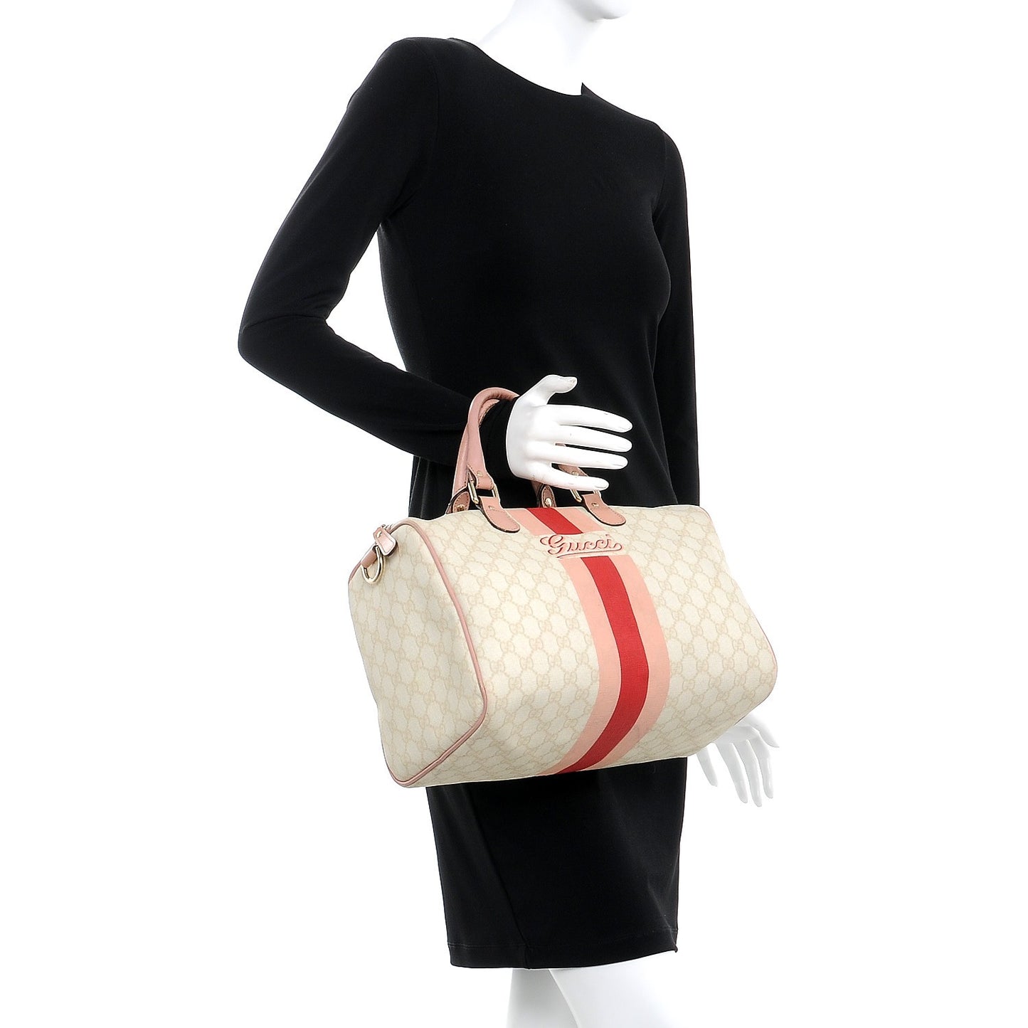 GG Plus Monogram Web Stripe Medium Joy Boston Pink