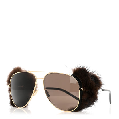 Saint Laurent Mink Fur Classic 11 Shields Sunglasses Gold 1 of 7
