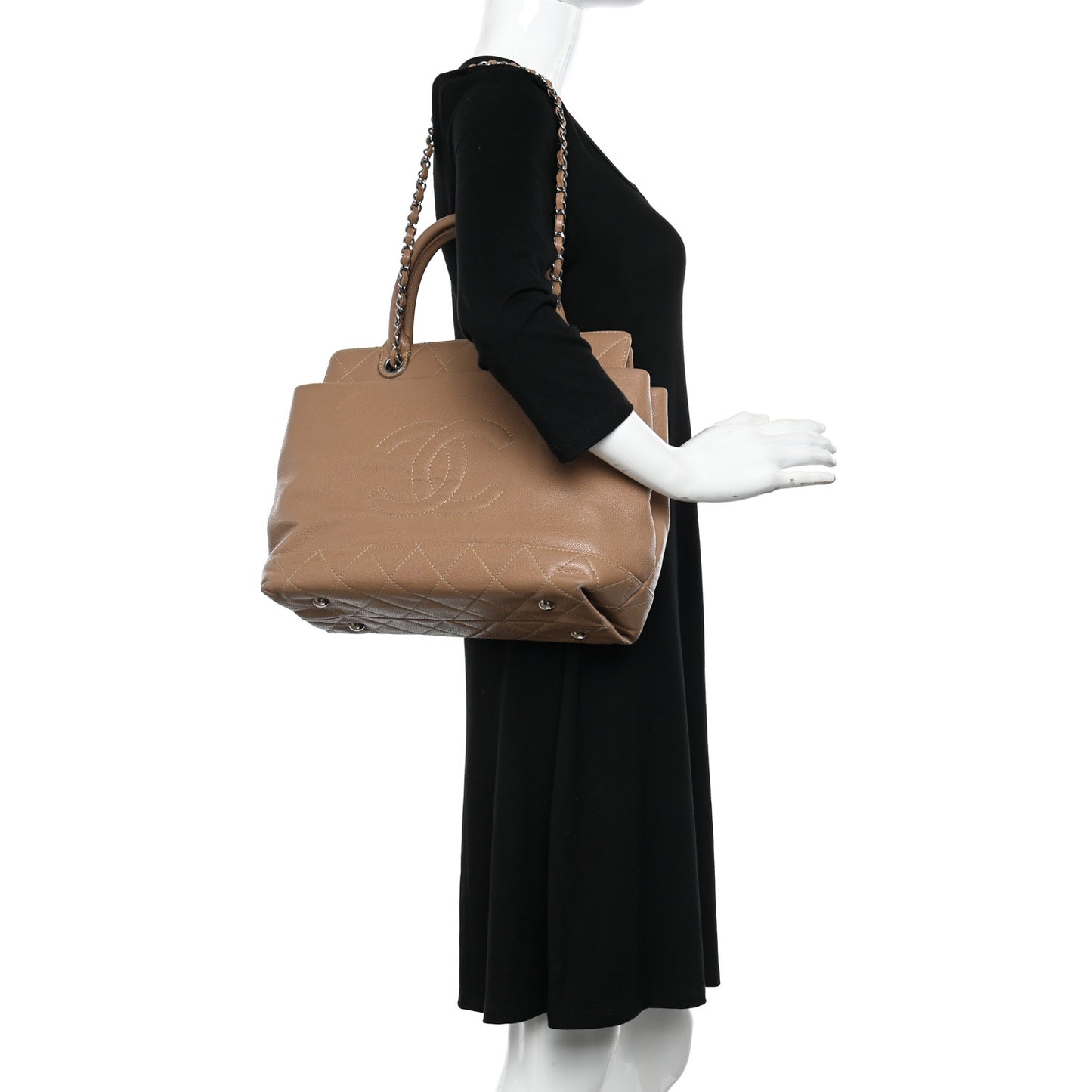 Caviar Medium Soft CC Top Handle Tote Dark Beige
