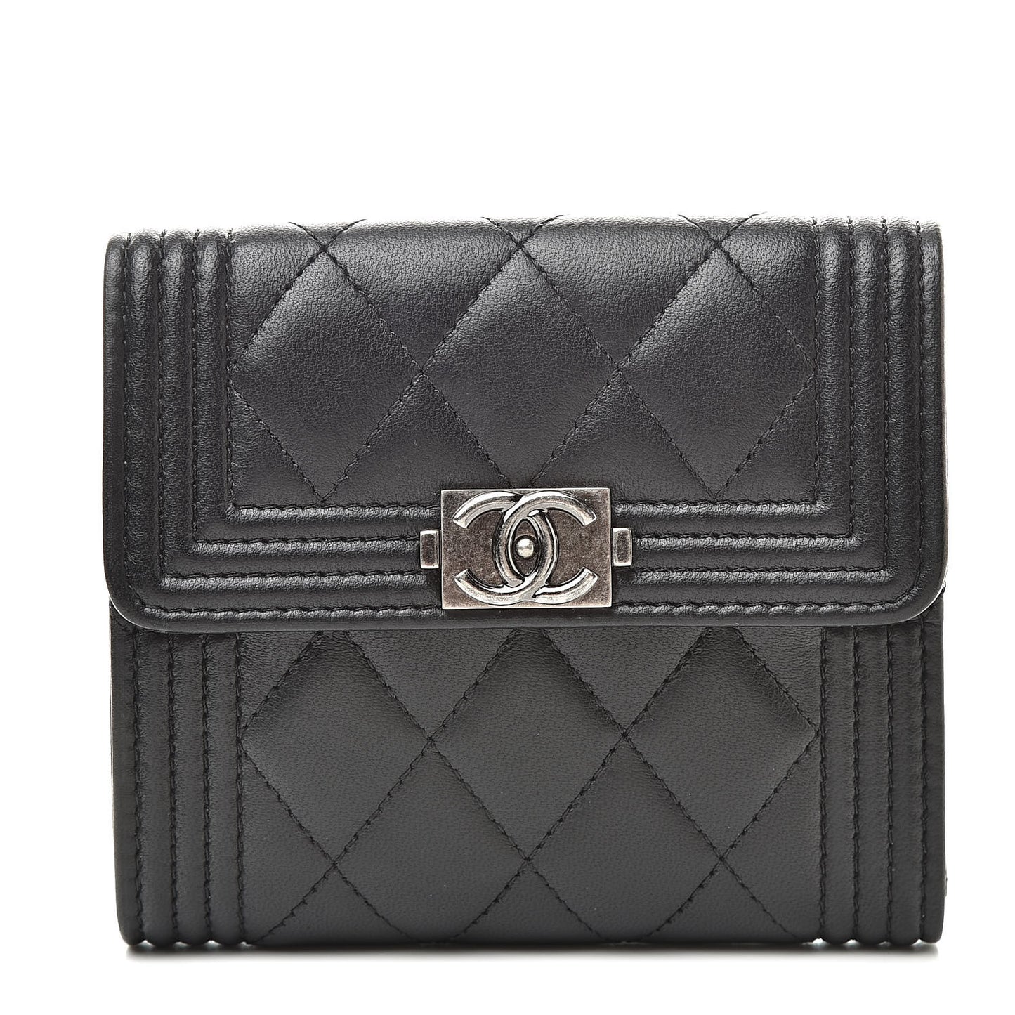 Lambskin Quilted Compact Boy Wallet Black