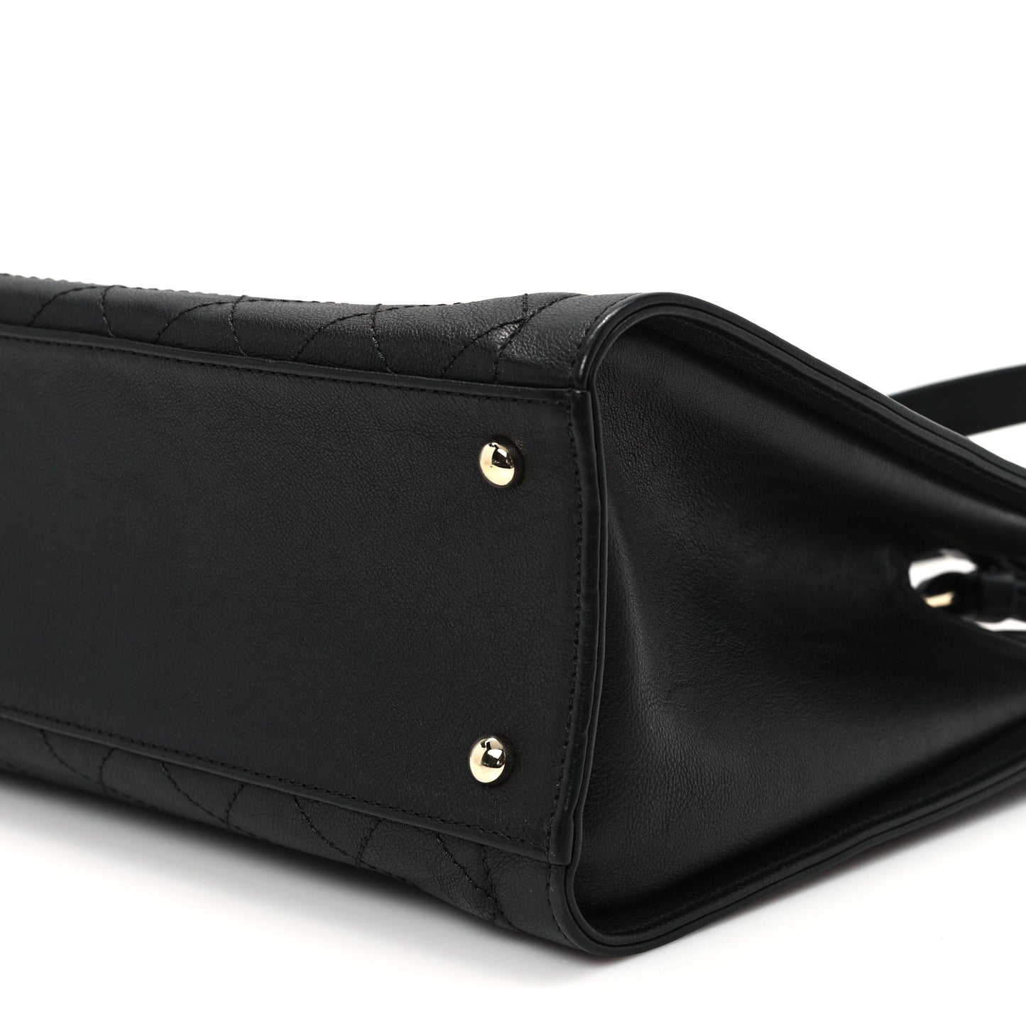 Grained Calfskin Stitched Large Label Click Shopper Tote Black