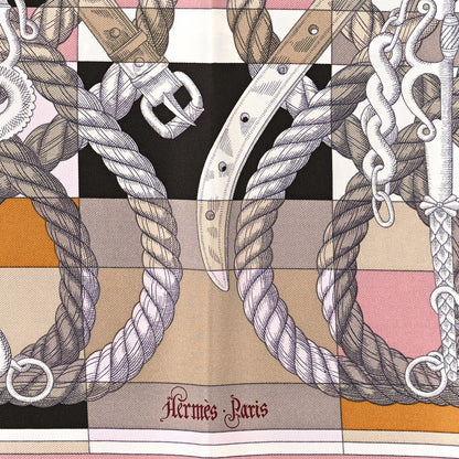 Hermes Silk Della Cavalleria Pocket Square Scarf Vieux Rose Beige 2 of 3