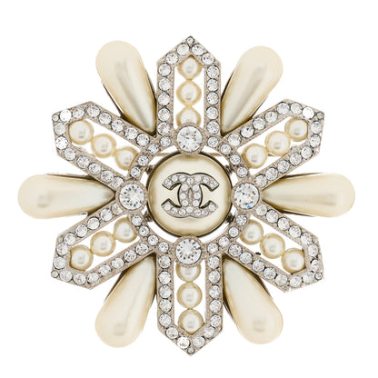 Chanel Pearl Crystal CC Brooch Pearly White Gold 1 of 5