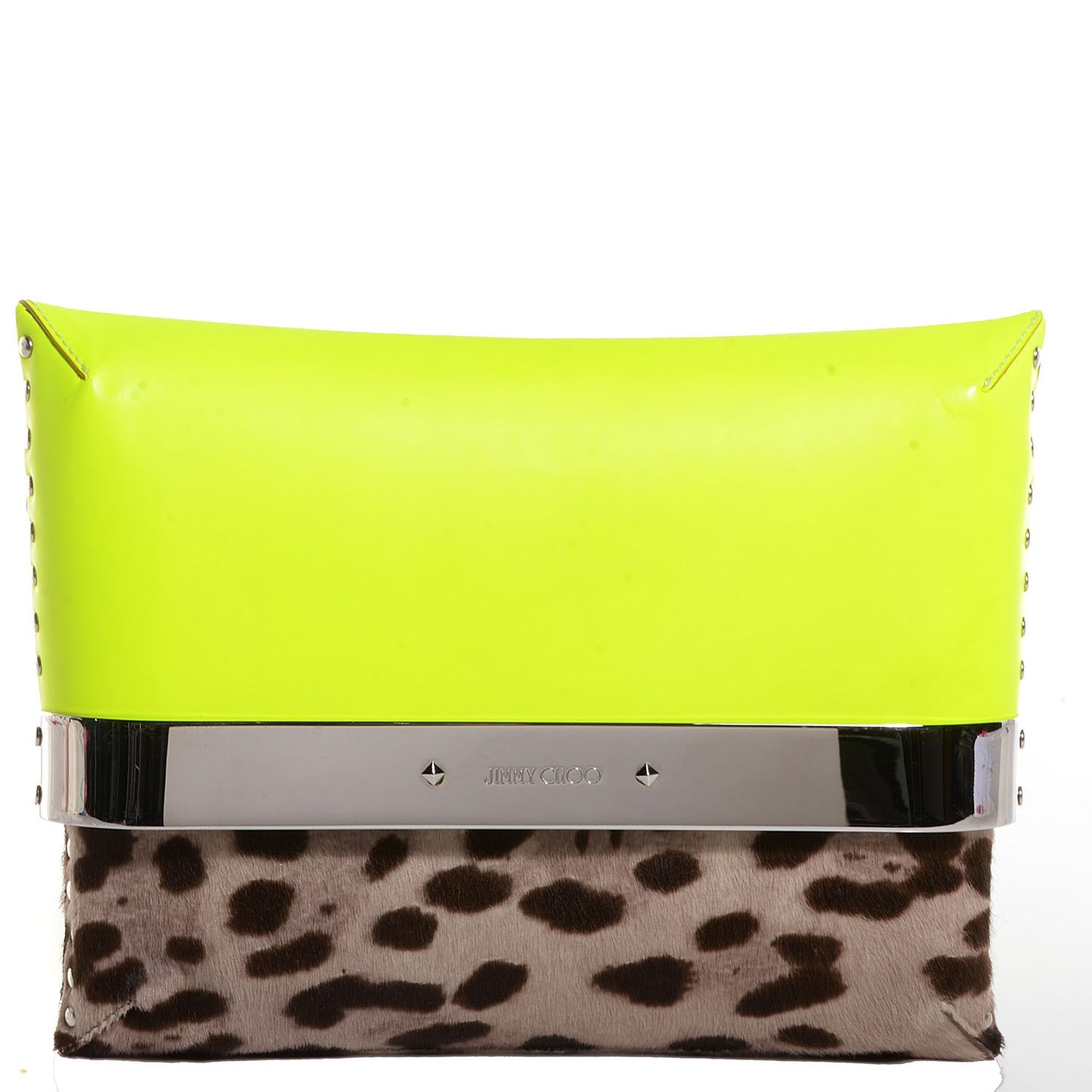 Leather Calf Hair Leopard Daphne Clutch Neon
