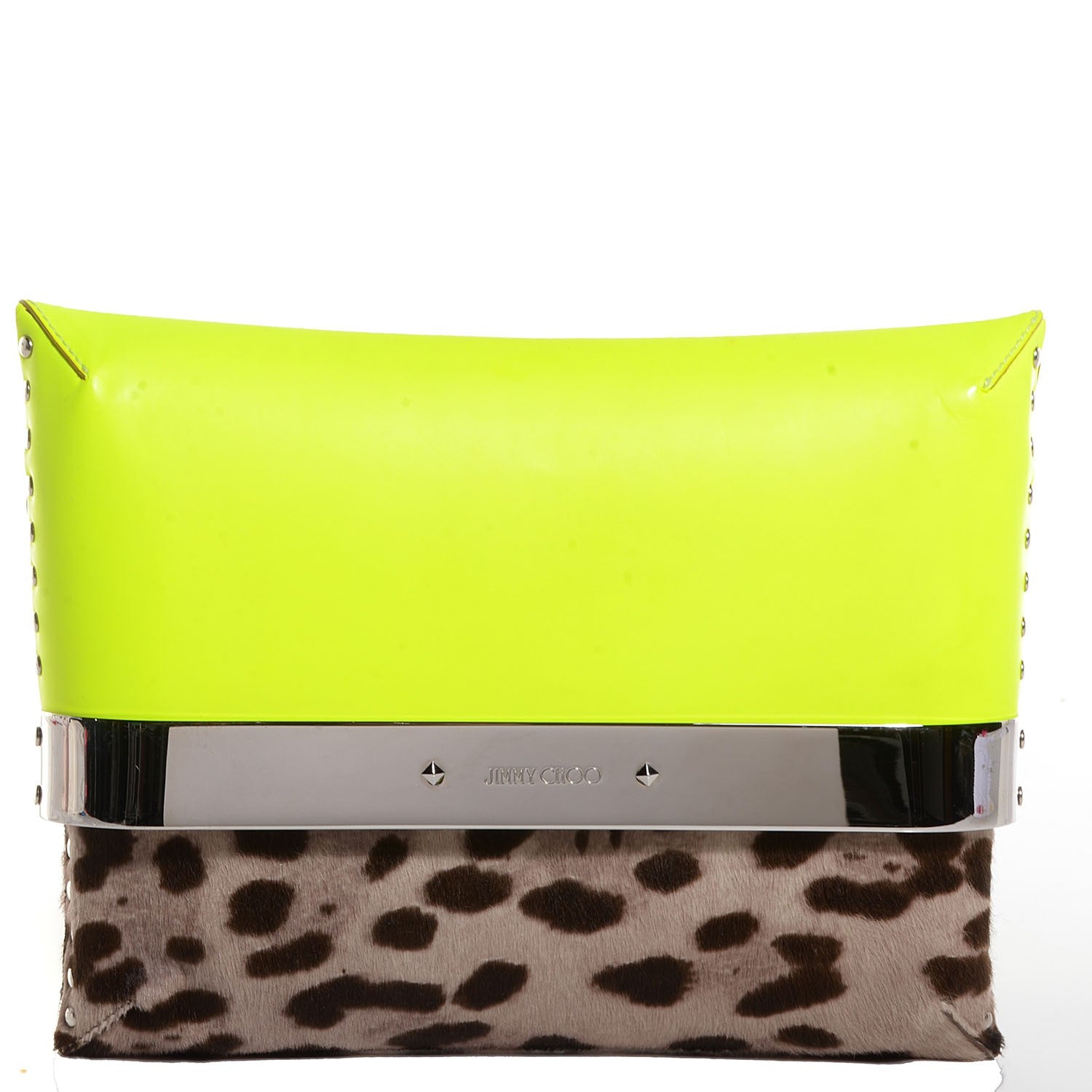 Jimmy Choo Leather Calf Hair Leopard Daphne Clutch Neon 1 of 7