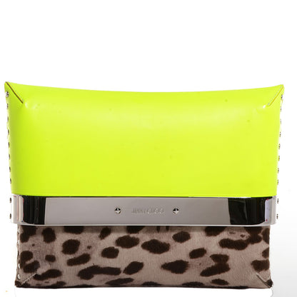 Jimmy Choo Leather Calf Hair Leopard Daphne Clutch Neon 1 of 7