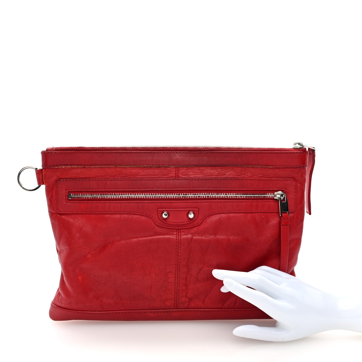 Balenciaga Smooth Calfskin Classic SIlver Hardware Medium Clip Red Lipstick 2 of 7