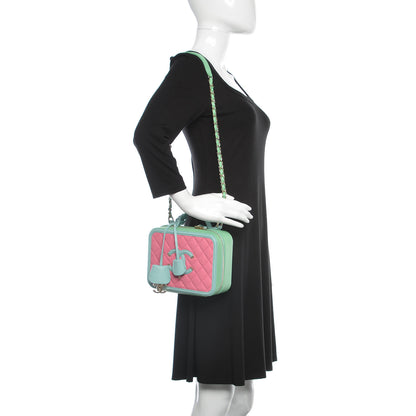 Chanel Caviar Quilted Medium CC Filigree Vanity Case Pink Green Blue 2 of 10