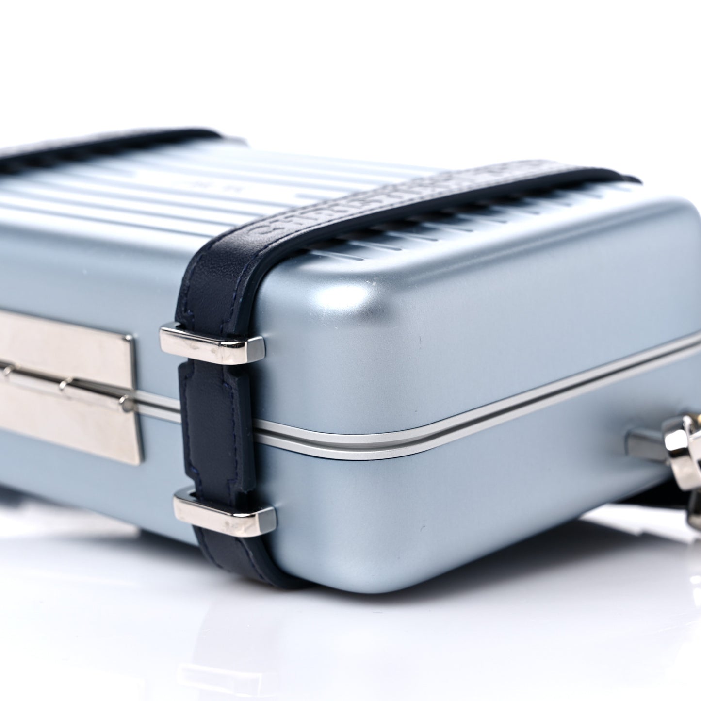 X RIMOWA Aluminum Personal Clutch On Strap Bleu