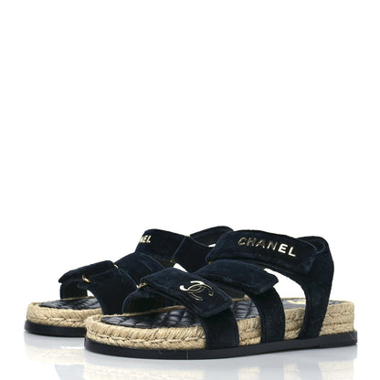 Chanel Velvet Velcro Dad Sandals 38 Navy Blue 3 of 7