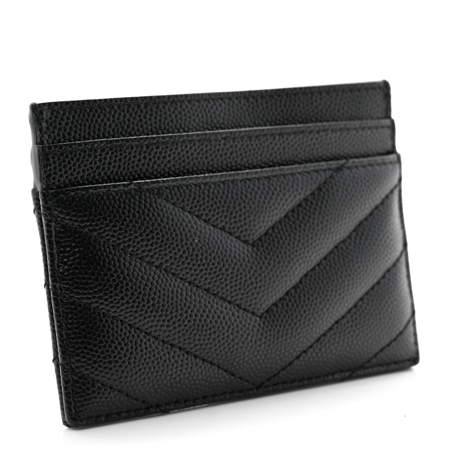 Saint Laurent Grain De Poudre Matelasse Chevron Monogram Credit Card Case Black 3 of 11