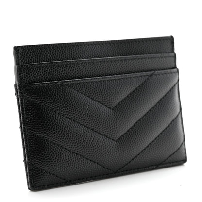 Saint Laurent Grain De Poudre Matelasse Chevron Monogram Credit Card Case Black 3 of 11