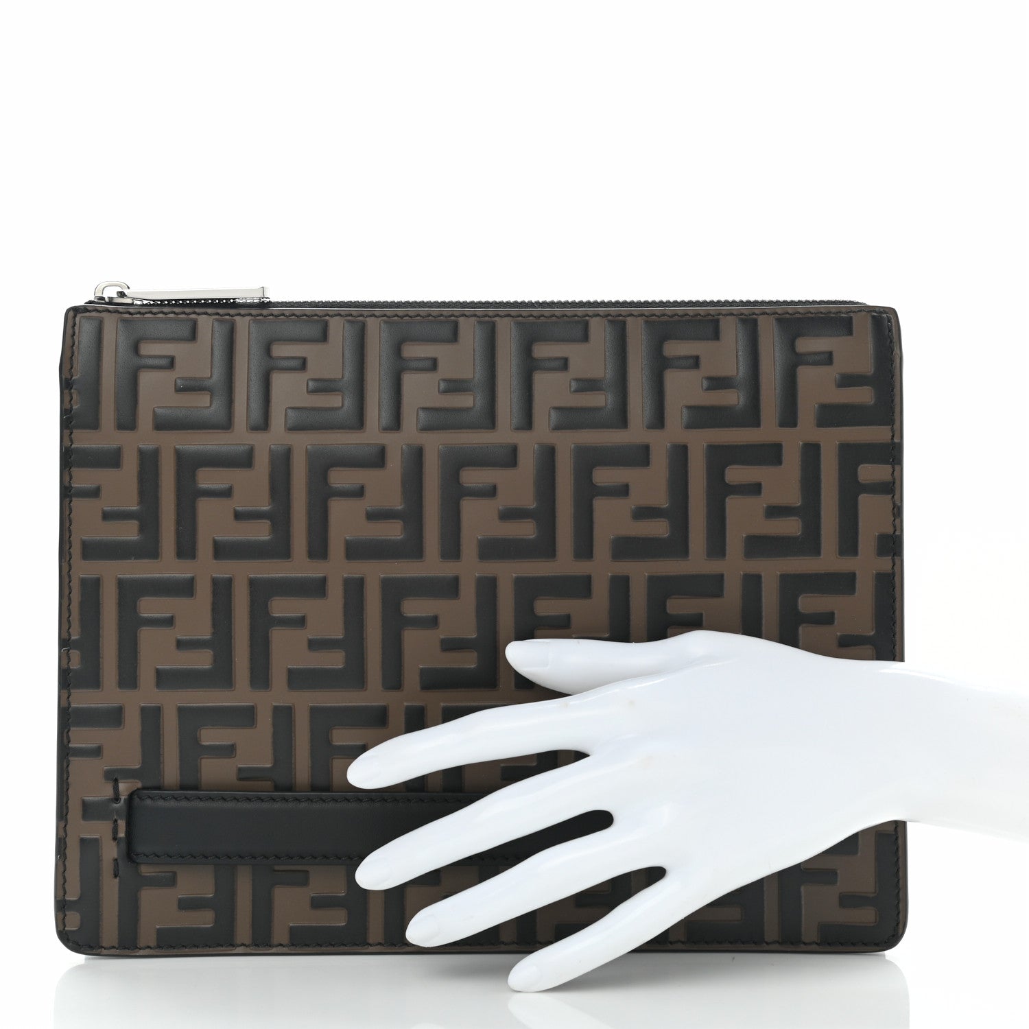 Fendi Vitello Grace F is Fendi Bi-Color FF 1974 Embossed Zip Pouch Maya Black 2 of 7