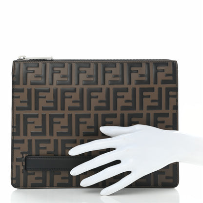 Fendi Vitello Grace F is Fendi Bi-Color FF 1974 Embossed Zip Pouch Maya Black 2 of 7