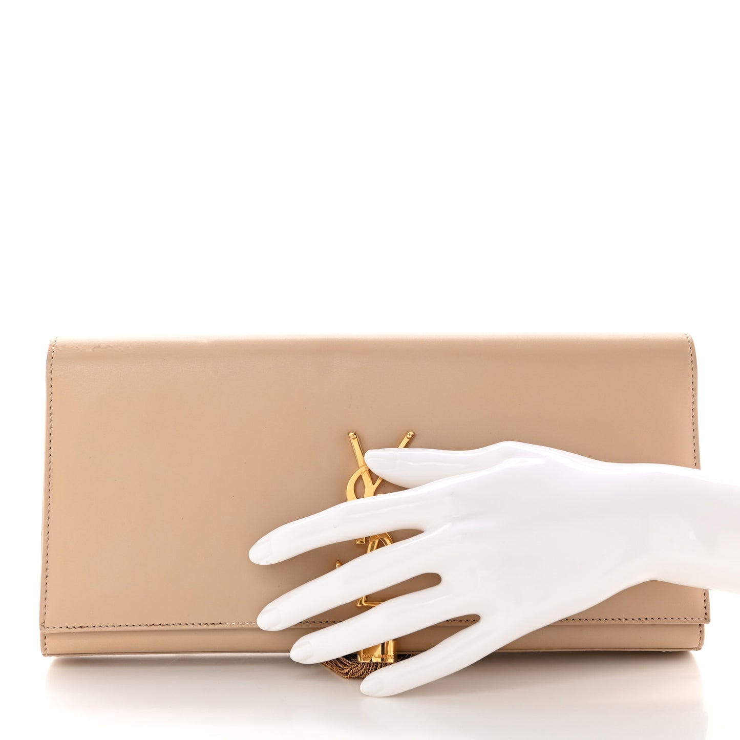Calfskin Classic Monogram Tassel Clutch Nude Powder