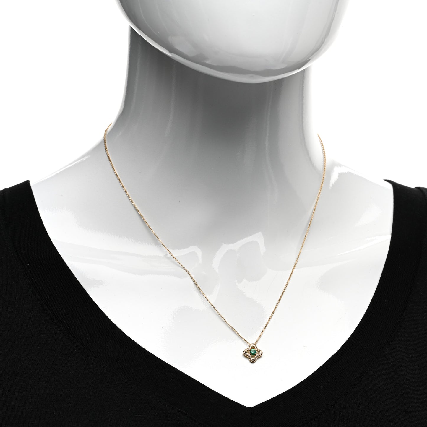 18K Yellow Gold Diamond Emerald Venetian Quatrefoil Pendant Necklace