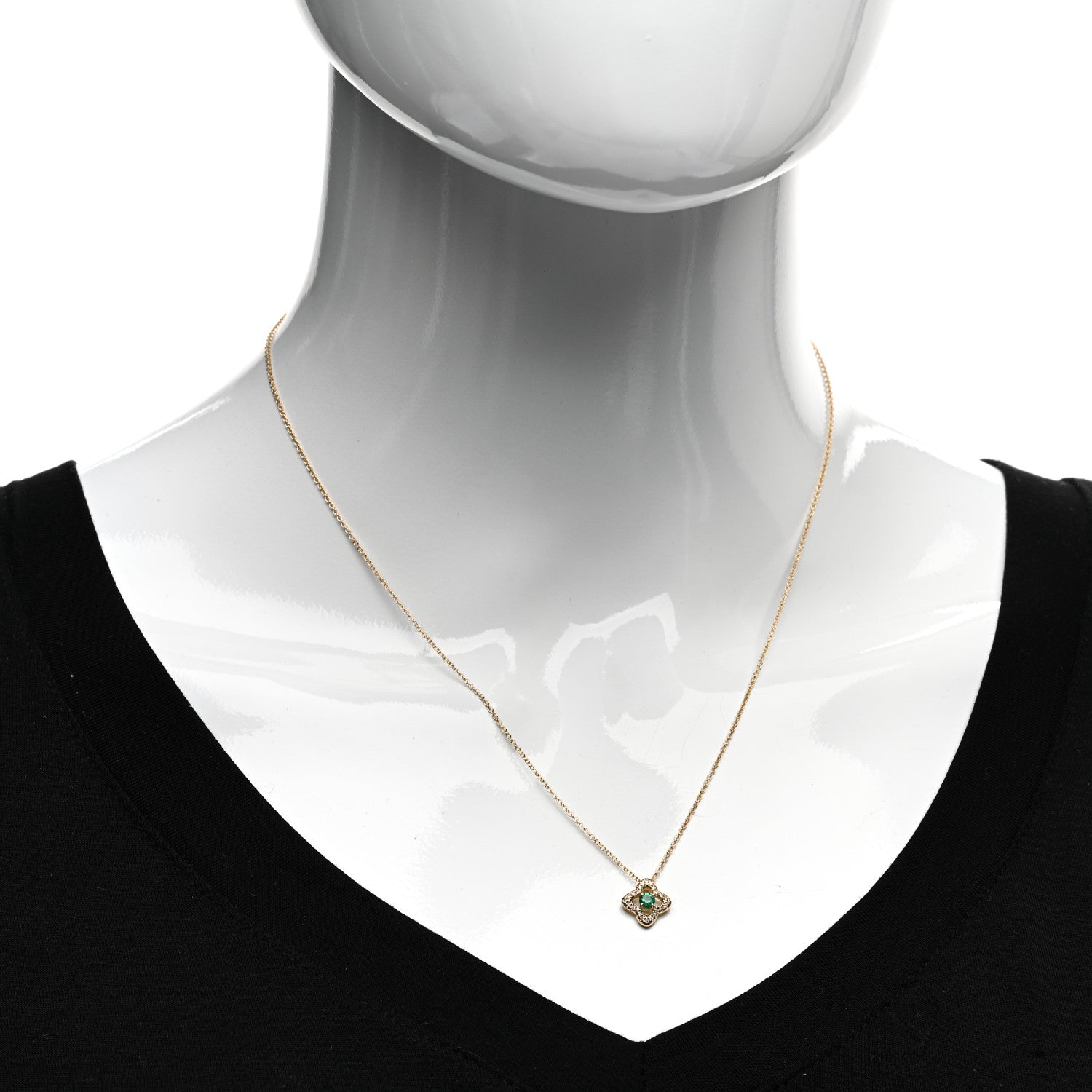 David Yurman 18K Yellow Gold Diamond Emerald Venetian Quatrefoil Pendant Necklace 2 of 5
