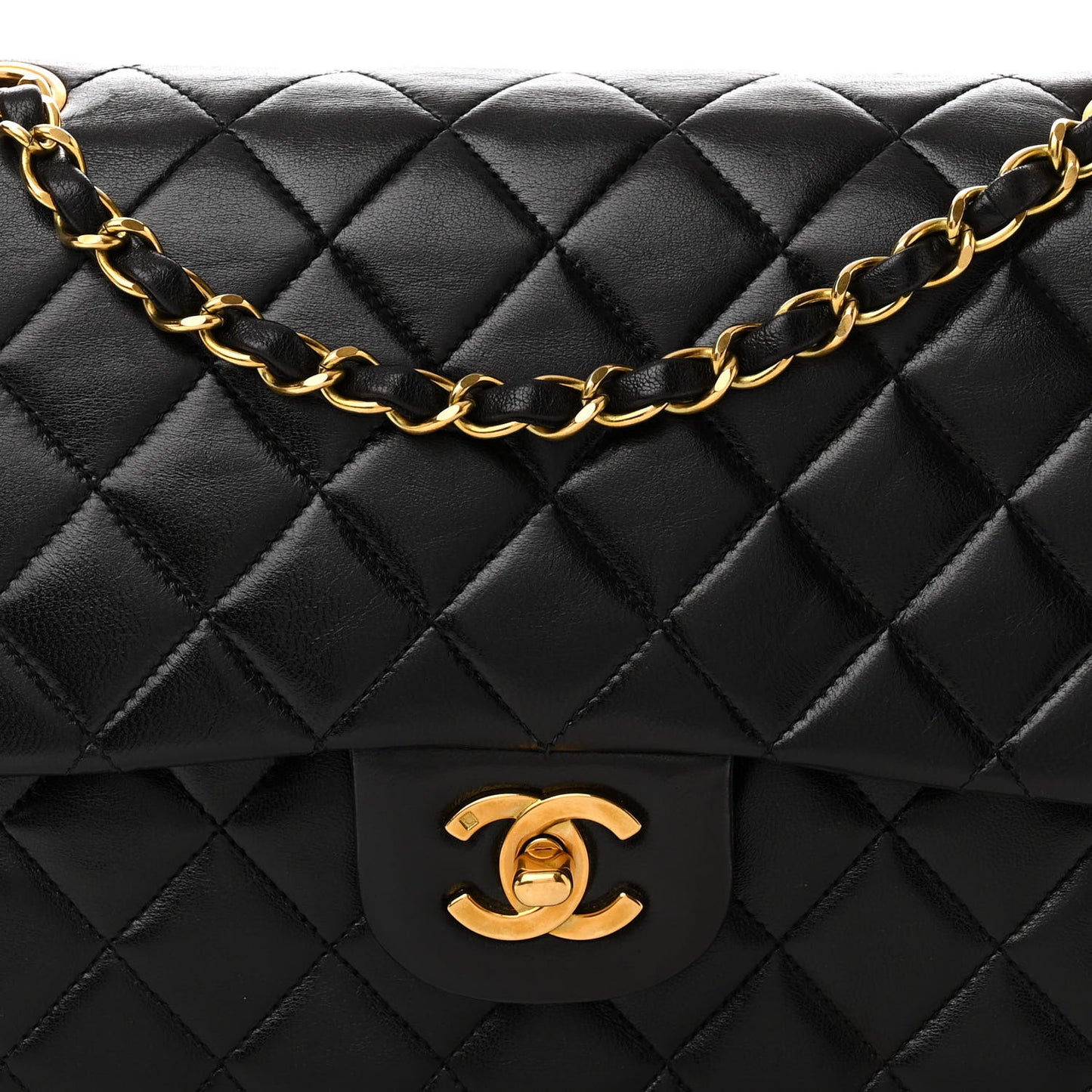 Lambskin Quilted Medium Double Flap Black