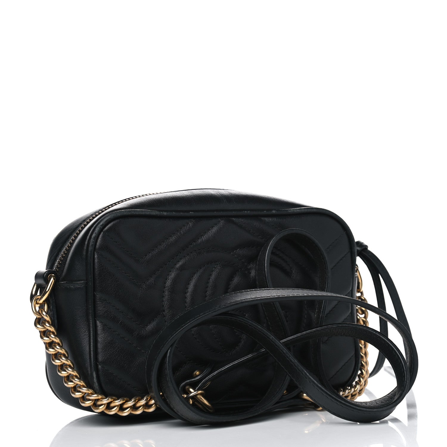Gucci Calfskin Matelasse Mini GG Marmont Chain Shoulder Bag Black 2 of 14