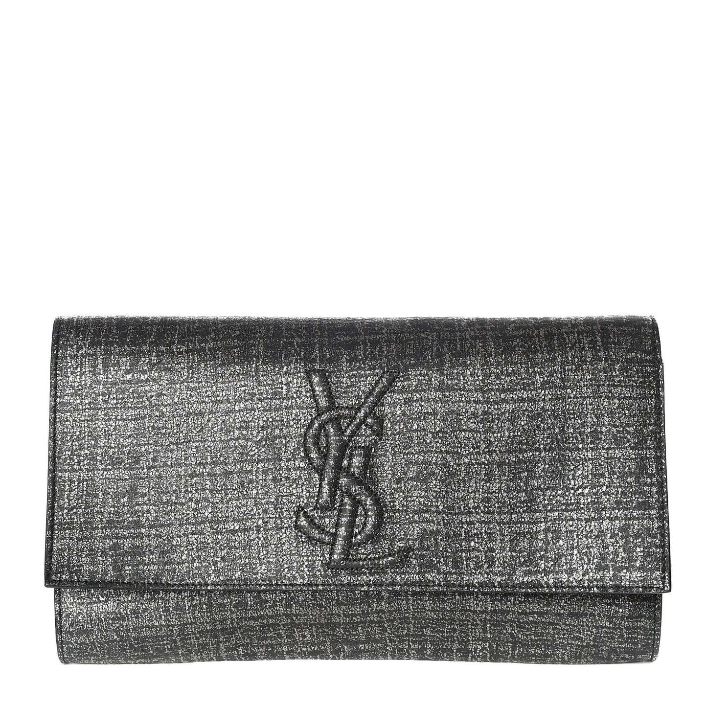 Metallic Textured Large Belle De Jour Clutch Dark Silver