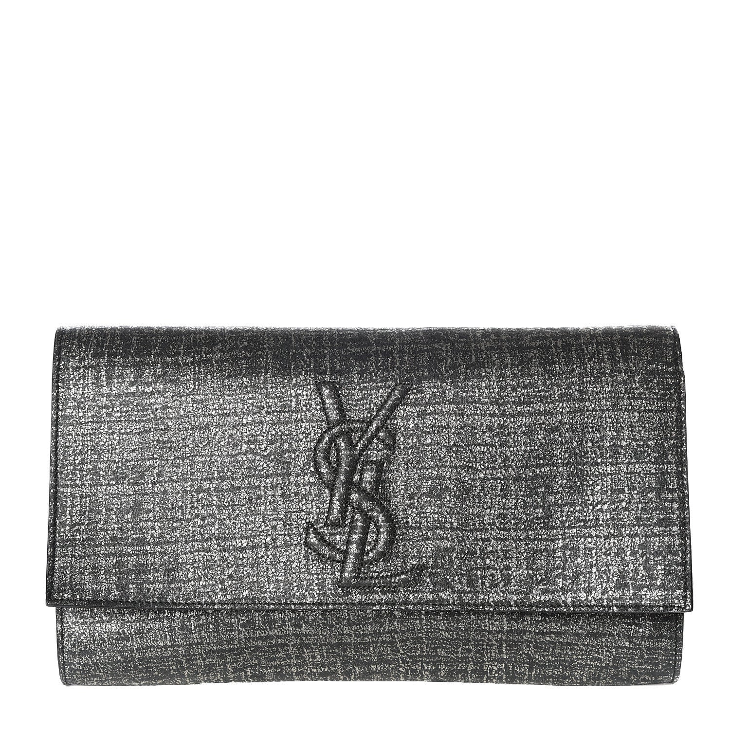 Saint Laurent Metallic Textured Large Belle De Jour Clutch Dark Silver 1 of 8