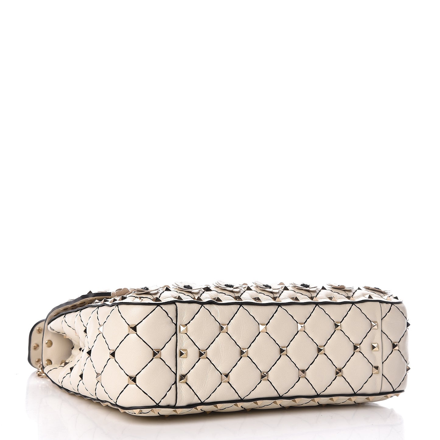 Lambskin Flower Medium Rockstud Spike Shoulder Bag Ivory
