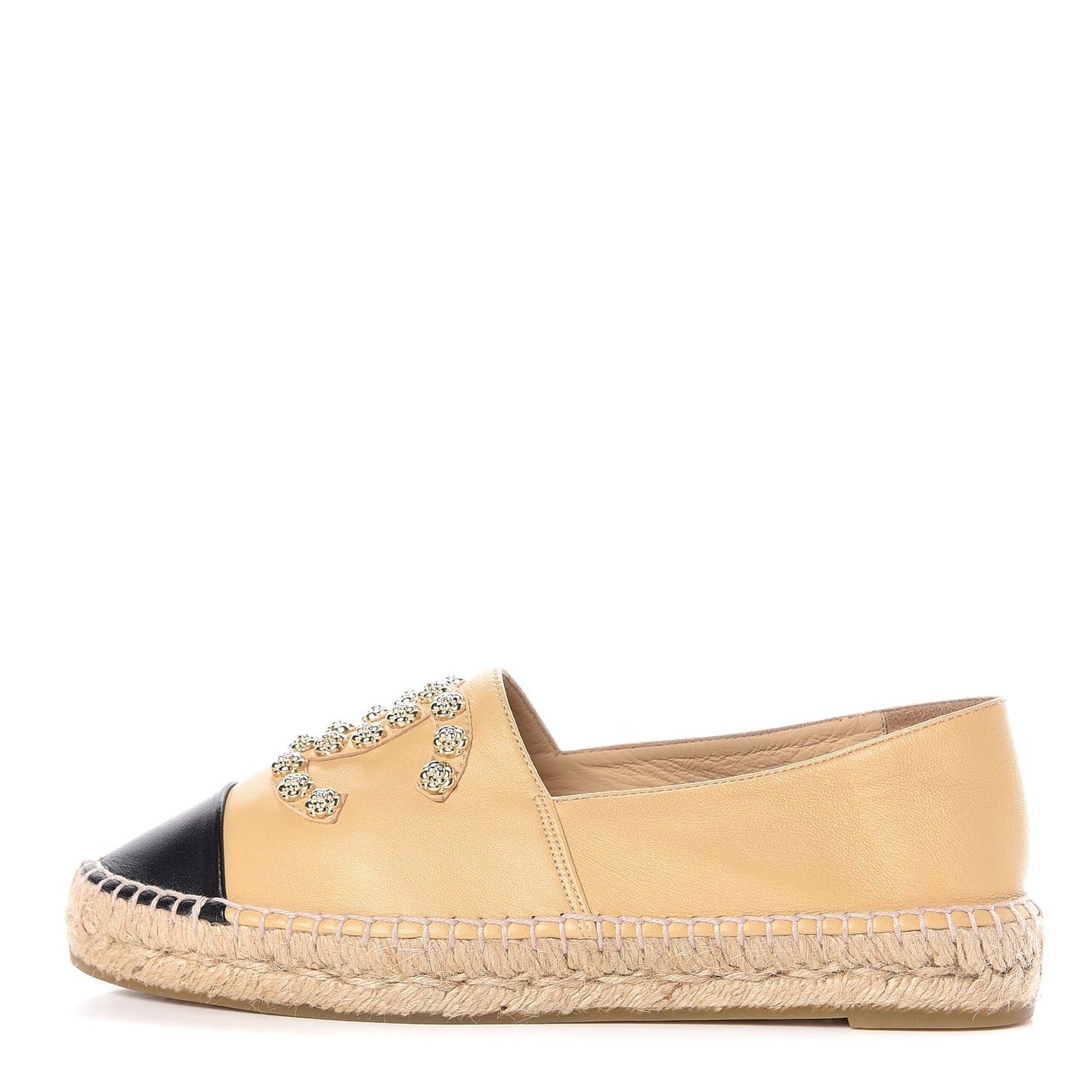 Lambskin Camellia CC Espadrilles 39 Beige Black