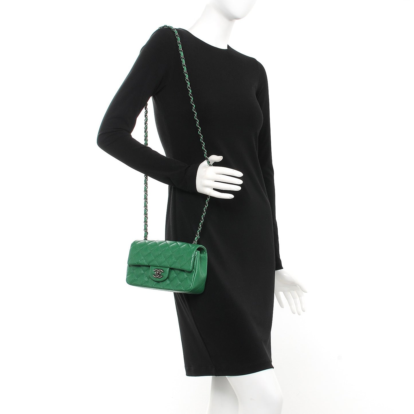 Caviar Quilted Mini Rectangular Flap Green