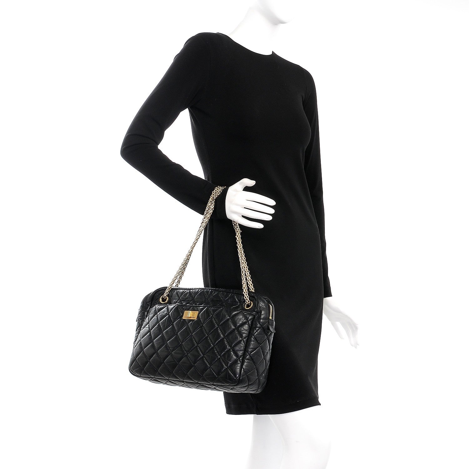Chanel Aged Calfskin Quilted Large Reissue Camera Case Black 2 of 9