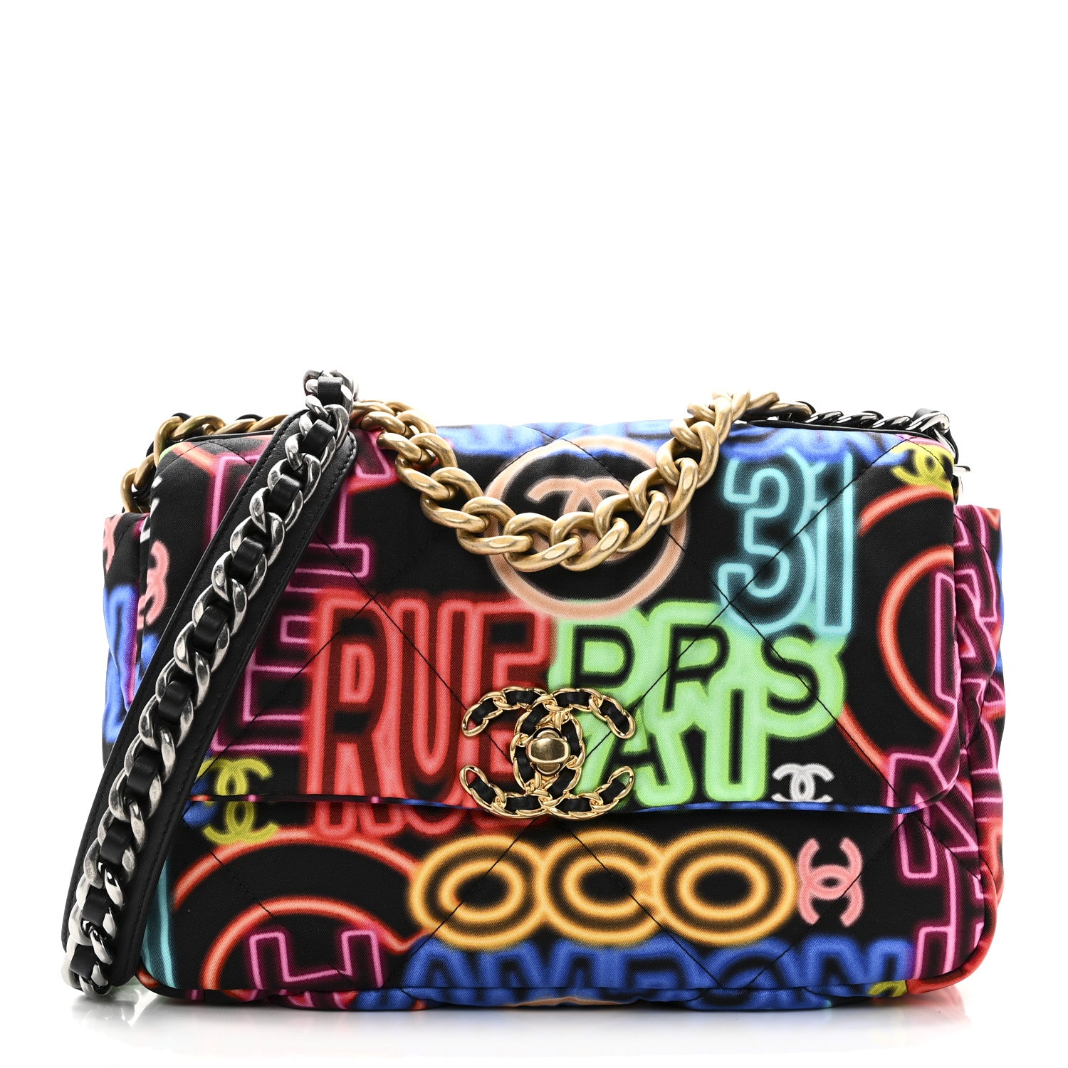 Chanel Fabric Printed Medium Chanel 19 Flap Black Multicolor 1 of 11