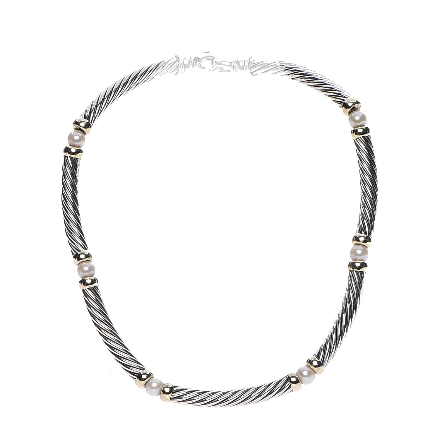 Sterling Silver 14K Yellow Gold Pearl Hampton Cable Choker Necklace