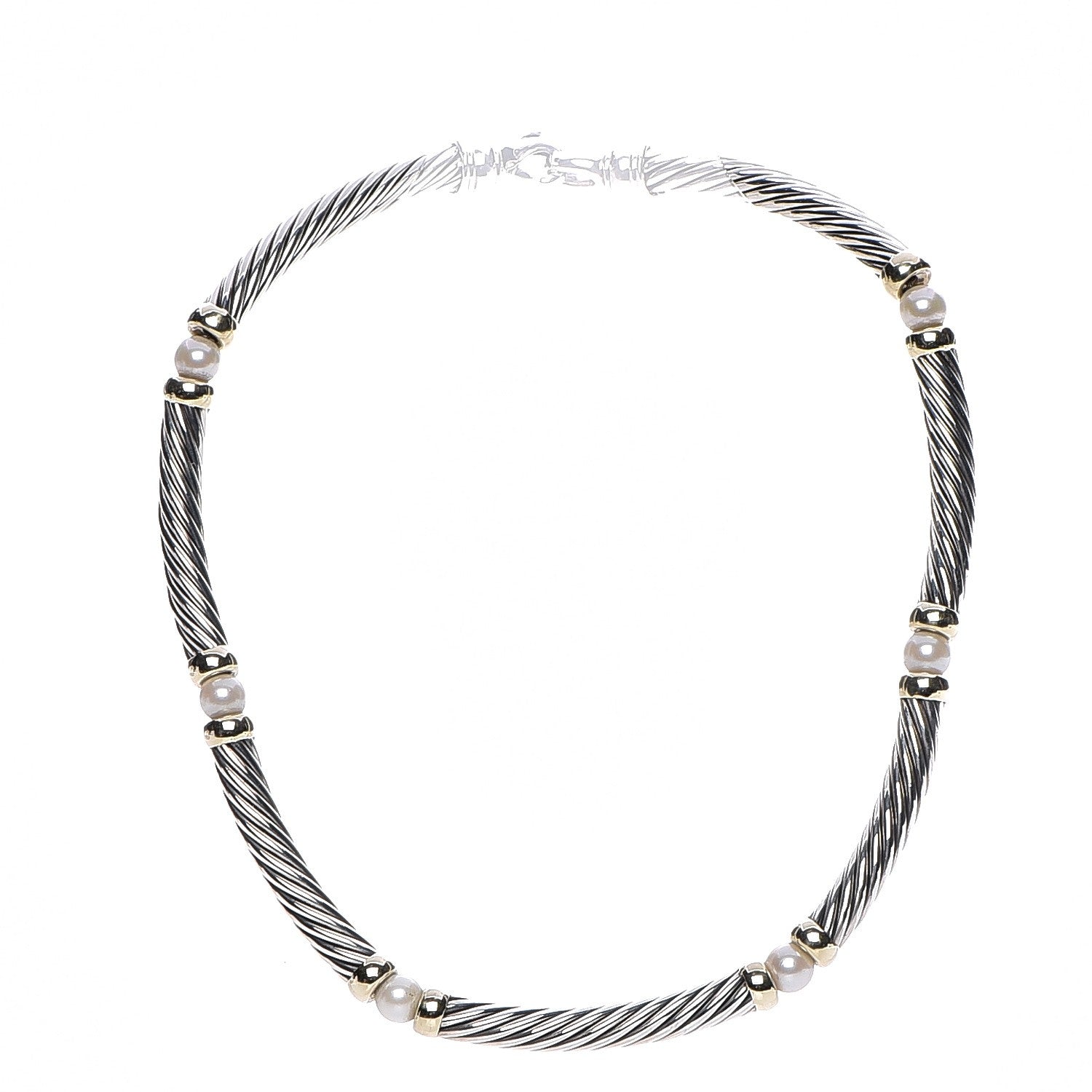 David Yurman Sterling Silver 14K Yellow Gold Pearl Hampton Cable Choker Necklace 3 of 7