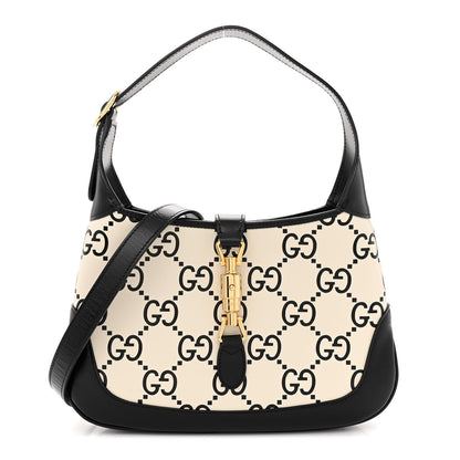 Gucci Azalea Calfskin GG Monogram Bi-Color Debossed Small Jackie 1961 Hobo Mystic White Black 1 of 12