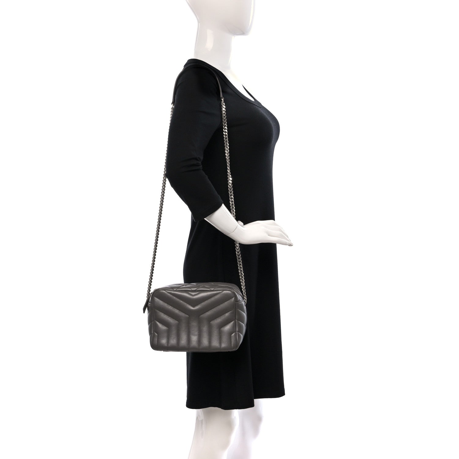 Saint Laurent Calfskin Y Quilted Monogram Small Loulou Bowling Bag Earth 2 of 10