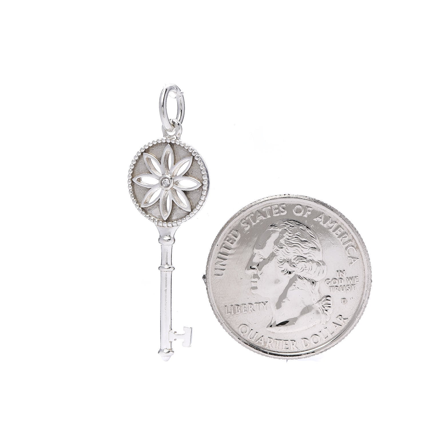 Tiffany Sterling Silver Diamond Small Daisy Key Pendant 2 of 4