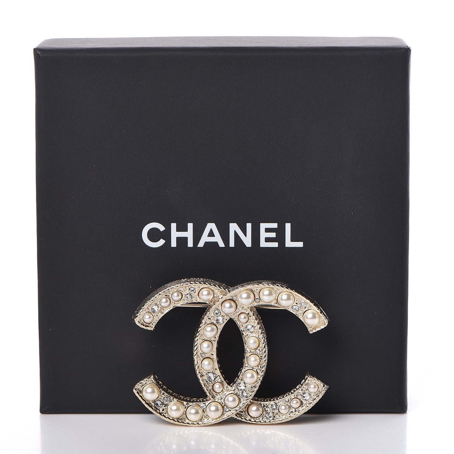 Pearl Crystal CC Brooch Gold