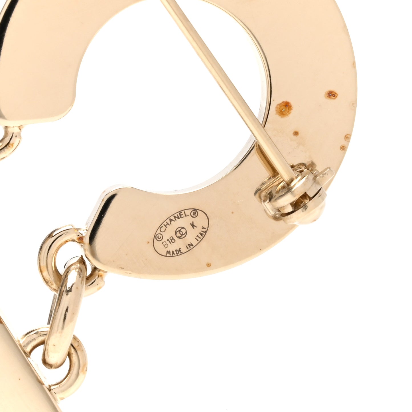 Crystal Cha-Nel Logo Brooch Black Gold