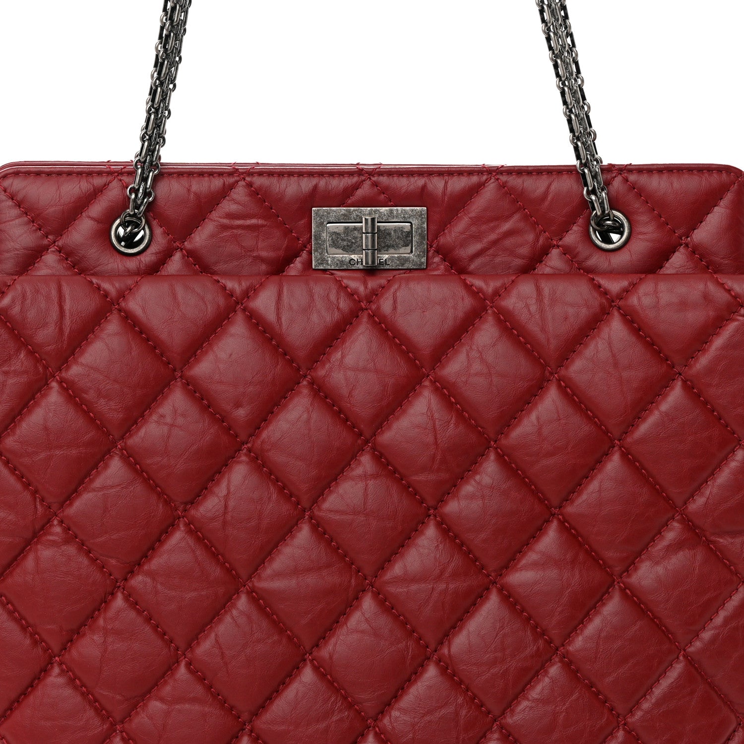 Chanel Aged Calfskin Quilted Reissue 2.55 Tote Red 9 of 16
