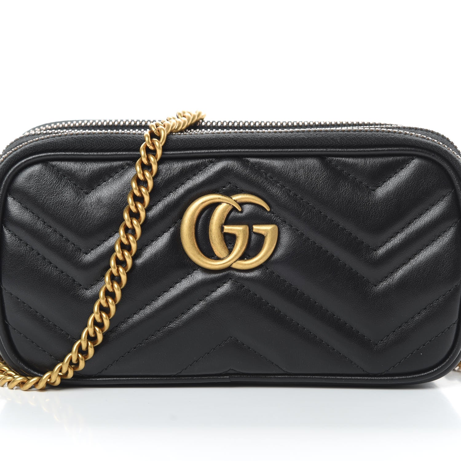 Gucci Calfskin Matelasse Mini GG Marmont Chain Crossbody Bag Black 10 of 13