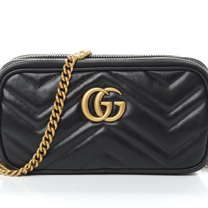 Gucci Calfskin Matelasse Mini GG Marmont Chain Crossbody Bag Black 10 of 13