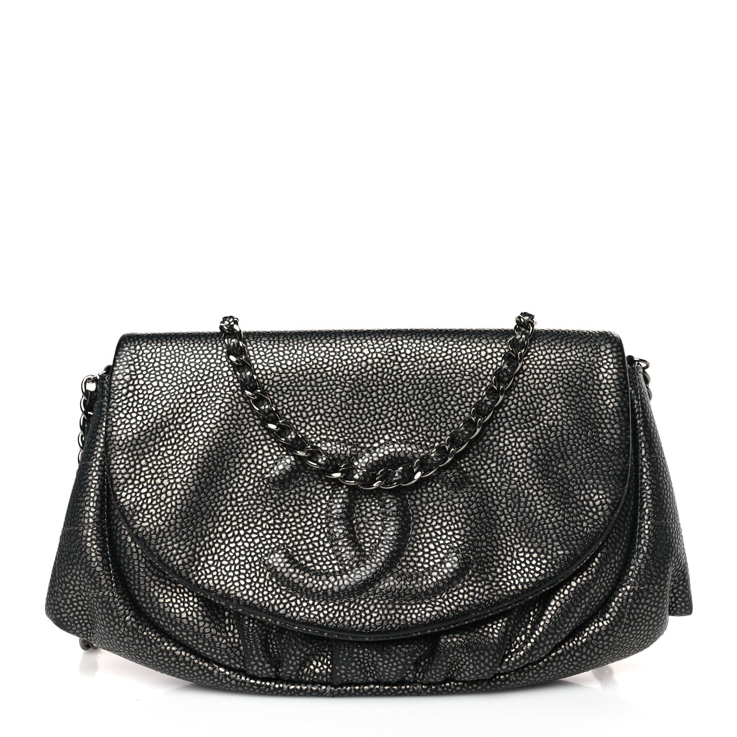 Metallic Caviar Half Moon Wallet On Chain WOC Bronze