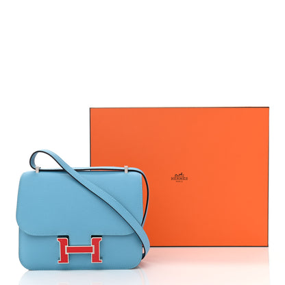 Hermes Epsom Enamel Constance 18 Bleu Du Nord Rouge De Coeur 11 of 11