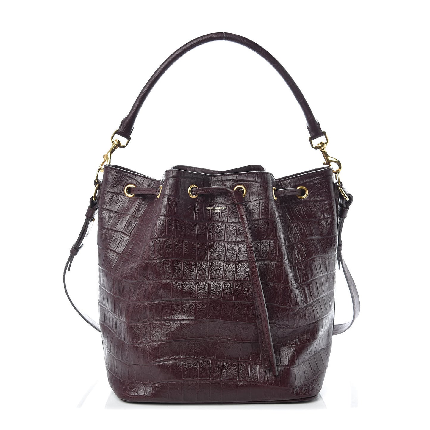Calfskin Crocodile Embossed Large Emmanuelle Bucket Bag Burgundy