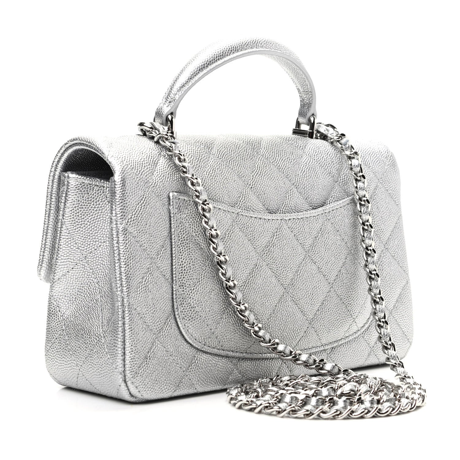 Chanel Metallic Caviar Quilted Mini Top Handle Rectangular Flap Silver 3 of 9