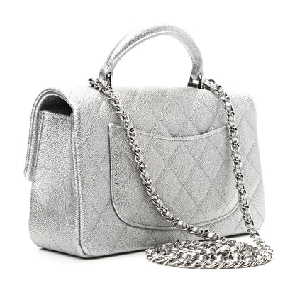 Chanel Metallic Caviar Quilted Mini Top Handle Rectangular Flap Silver 3 of 9