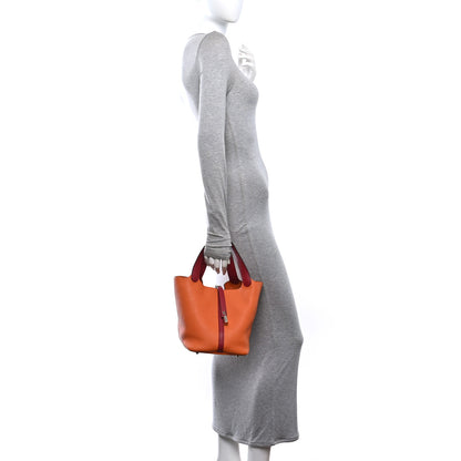 Hermes Taurillon Clemence Swift Eclat Picotin Lock 22 MM Orange Rouge Grenat 2 of 10